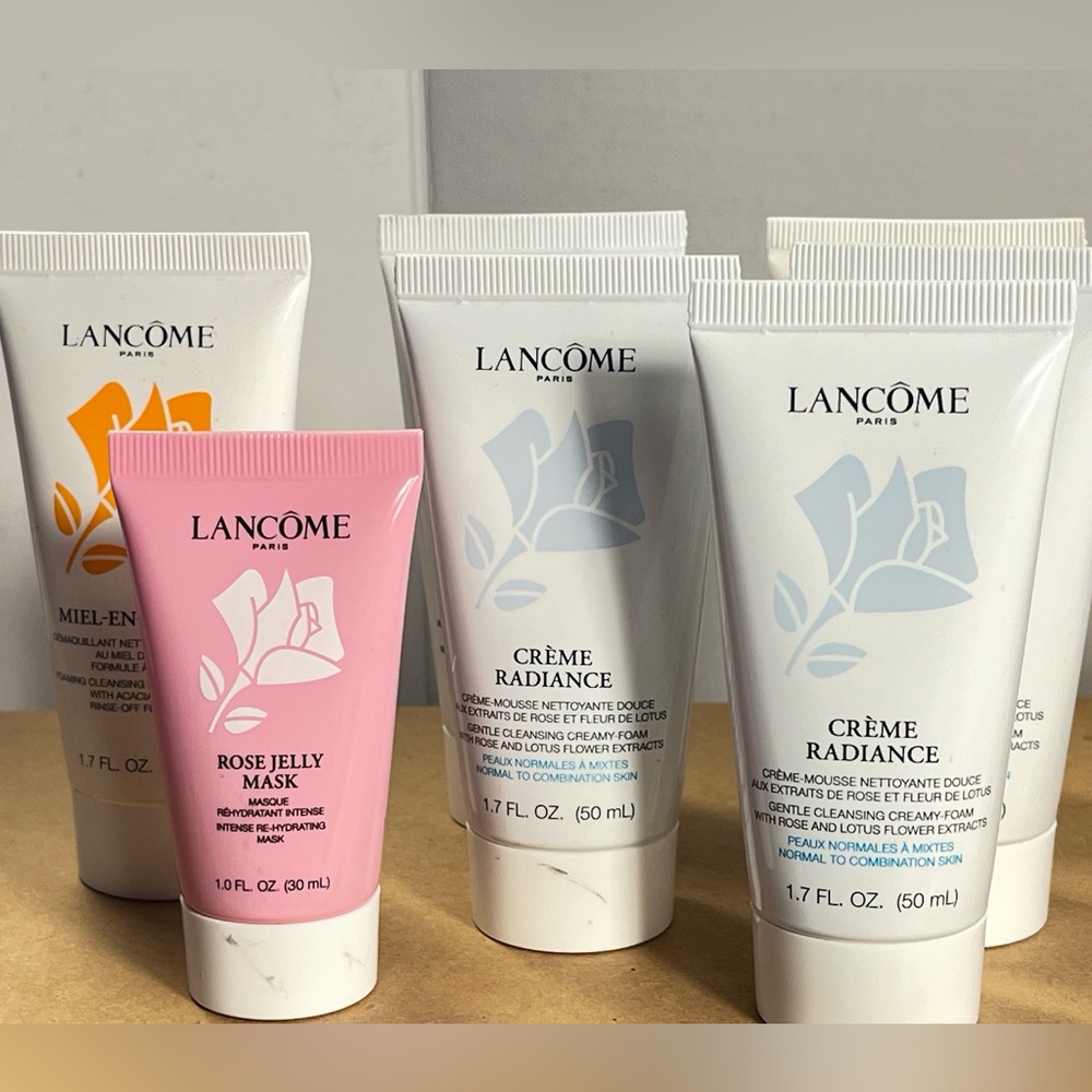 7 piece lot of Lancome Paris crème radiance, makeup remover and rose jelly mask